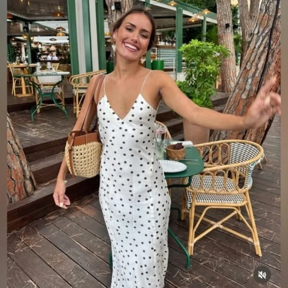 Zara White and Brown Polka Dot Midi Dress - Picture 5 of 15